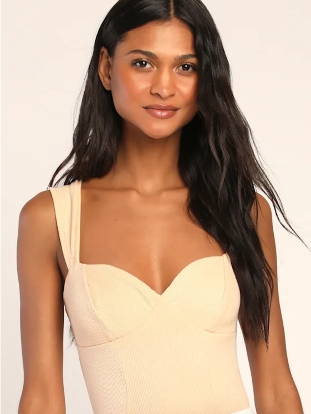 Lulu's Cream Ribbed Sweetheart Bust Bodysuit